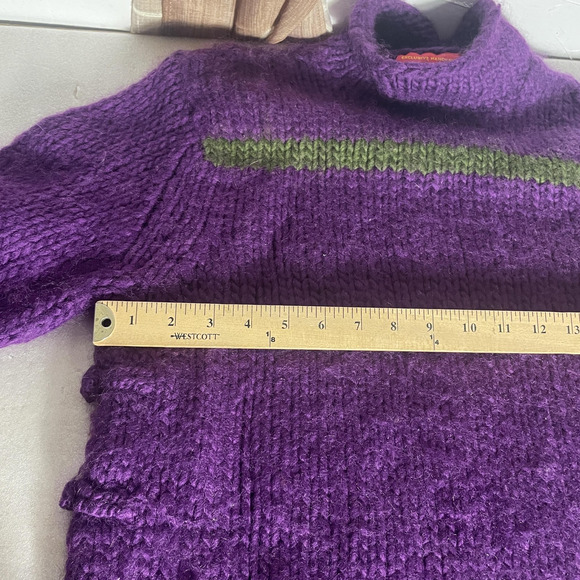 Vintage Y2K Shanghai Tang Sweater Women Large Purple Green Hand Knit Wool Chunky - Picture 6 of 11